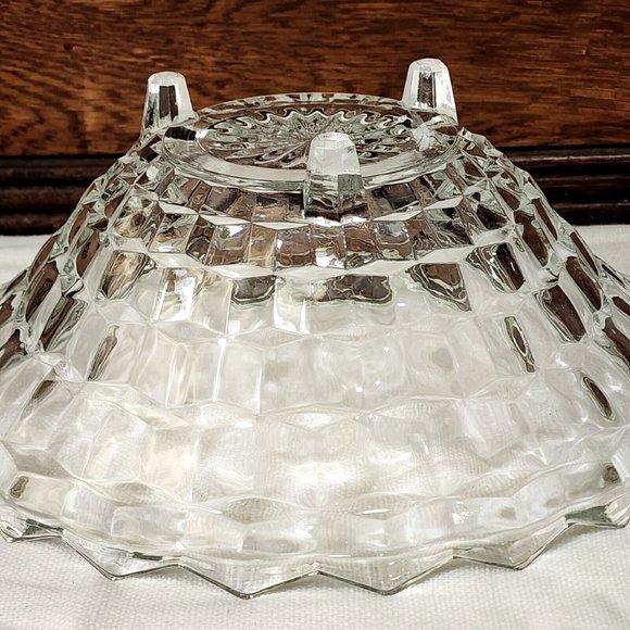 Colony Whitehall Clear Footed Bowl 10" cube cubist glass midcentury vintage - Picture 5 of 13